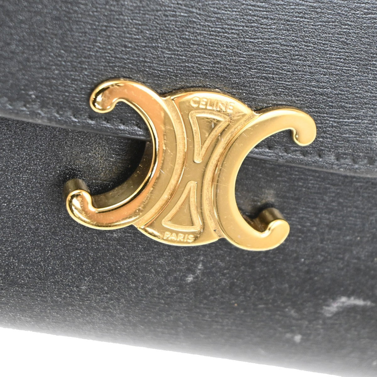 Celine Triomphe Trifold Wallet Leather Black Leather Wallets Accessory