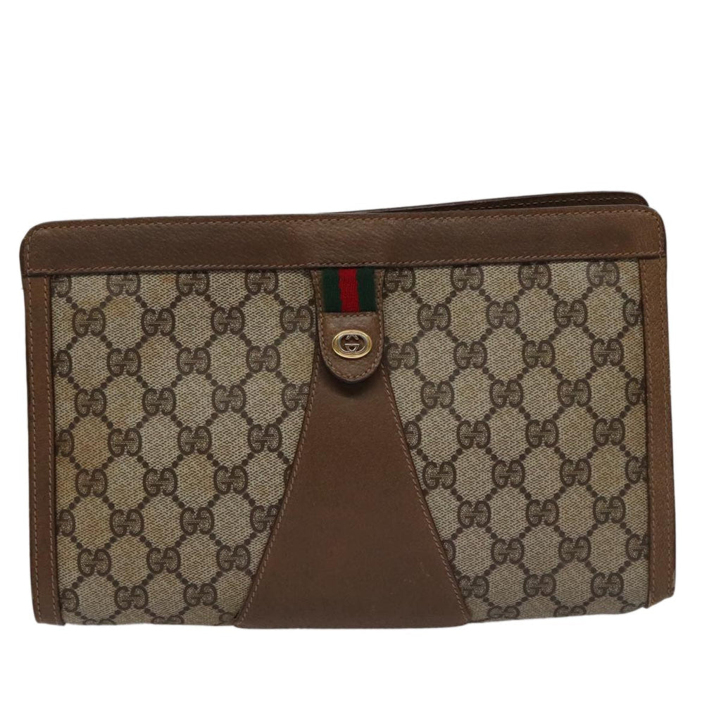 Gucci Sherry Line Pouch Canvas Beige Canvas Clutche & Pouche Bag (Pre-Owned)