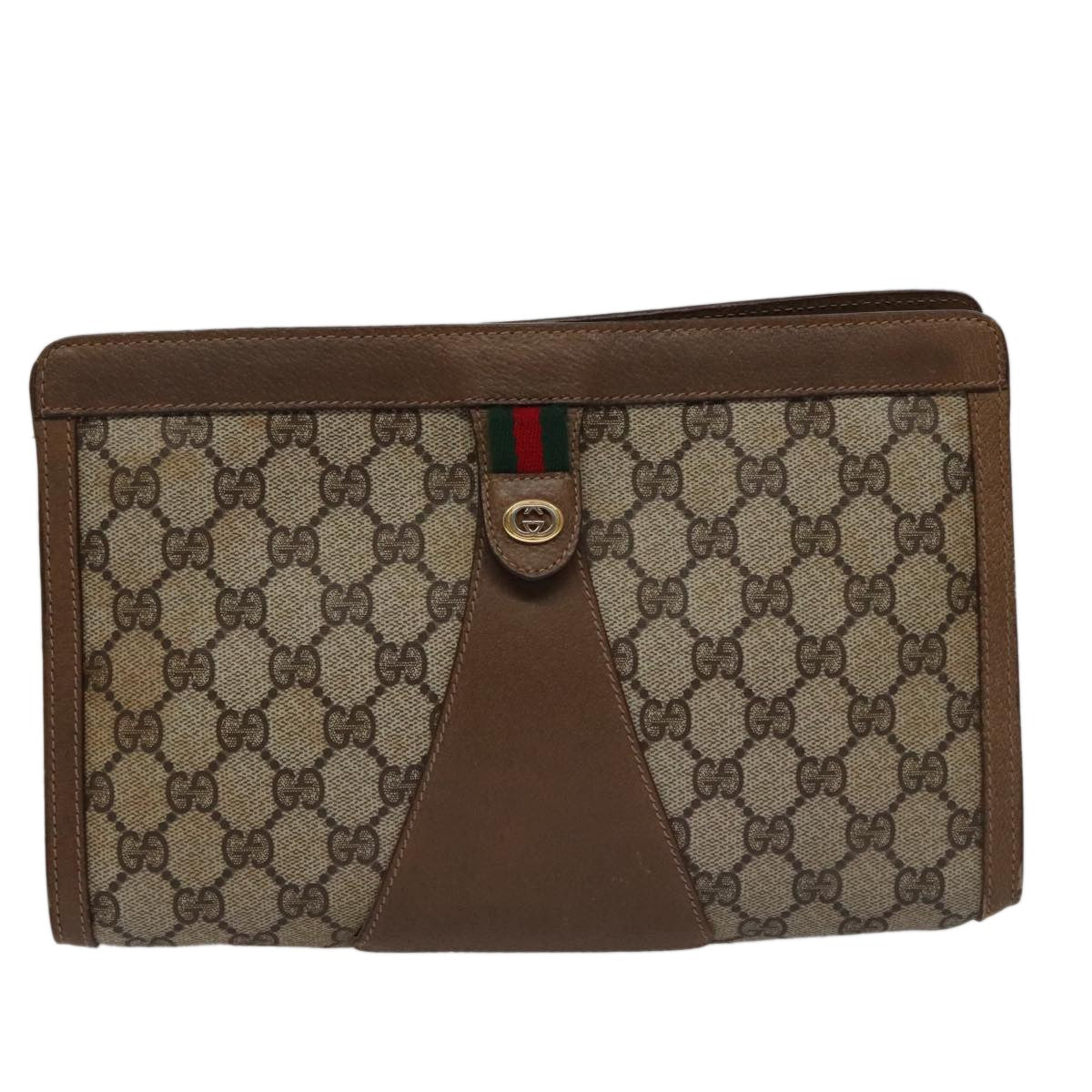 Gucci Sherry Line Pouch Canvas Beige Canvas Clutche & Pouche Bag (Pre-Owned)