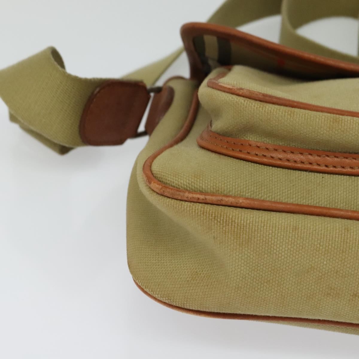 Burberry Front Pocket Messenger Bag Canvas Beige Canvas Shoulder Bag