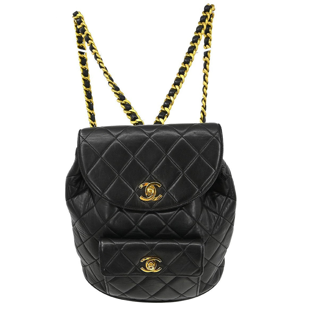 Chanel Duma Drawstring Backpack Quilted Leather Black Leather Backpack Bag