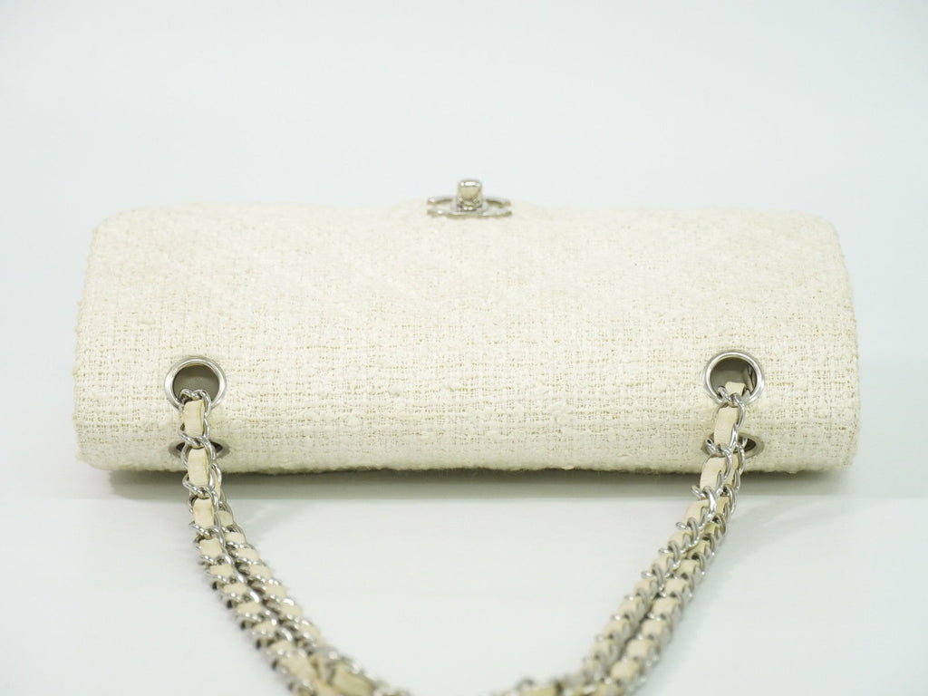 Chanel Timeless - Classic Double Flap Bag Quilted Tweed White Tweed Handbag