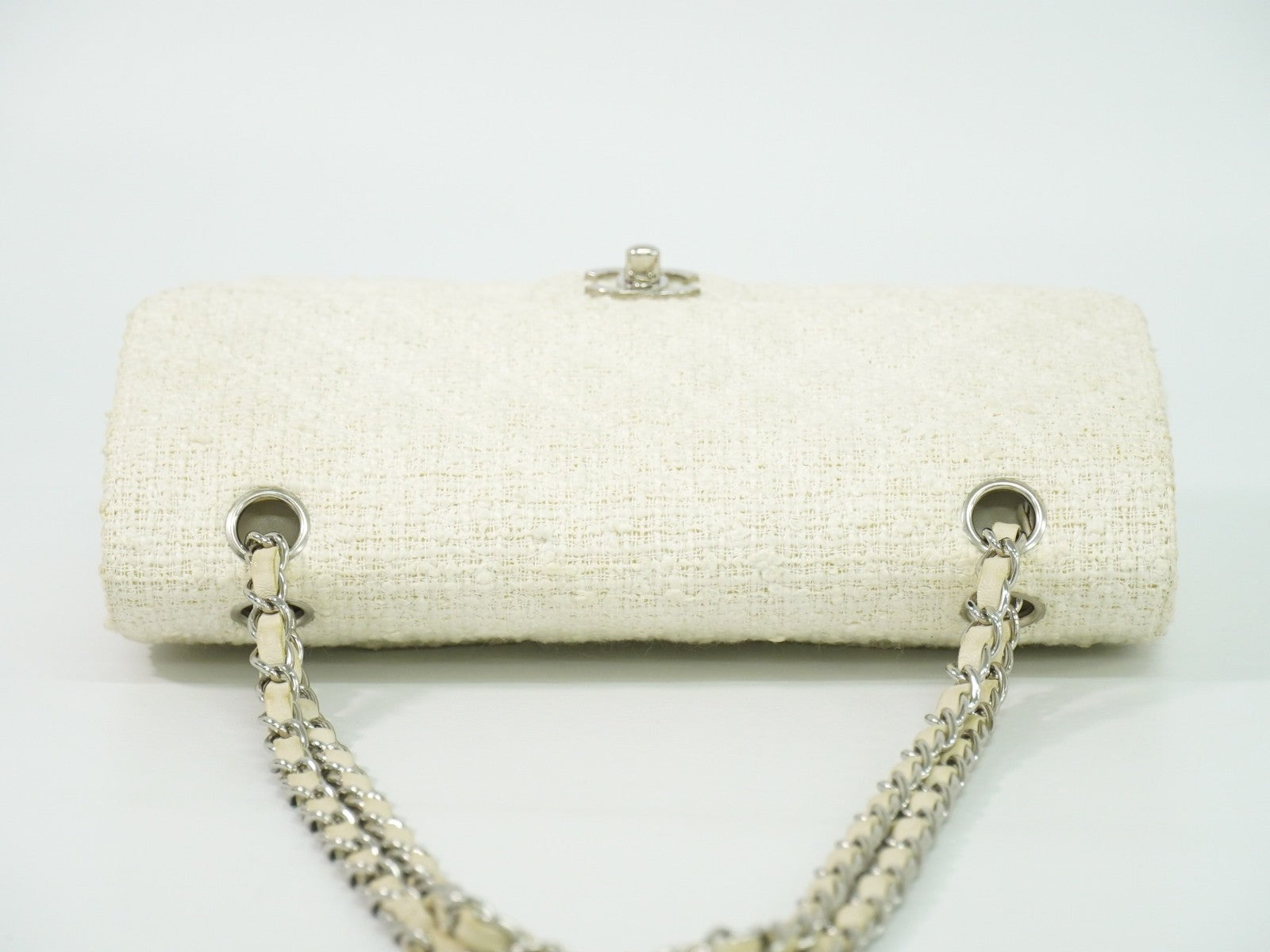 Chanel Timeless - Classic Double Flap Bag Quilted Tweed White Tweed Handbag