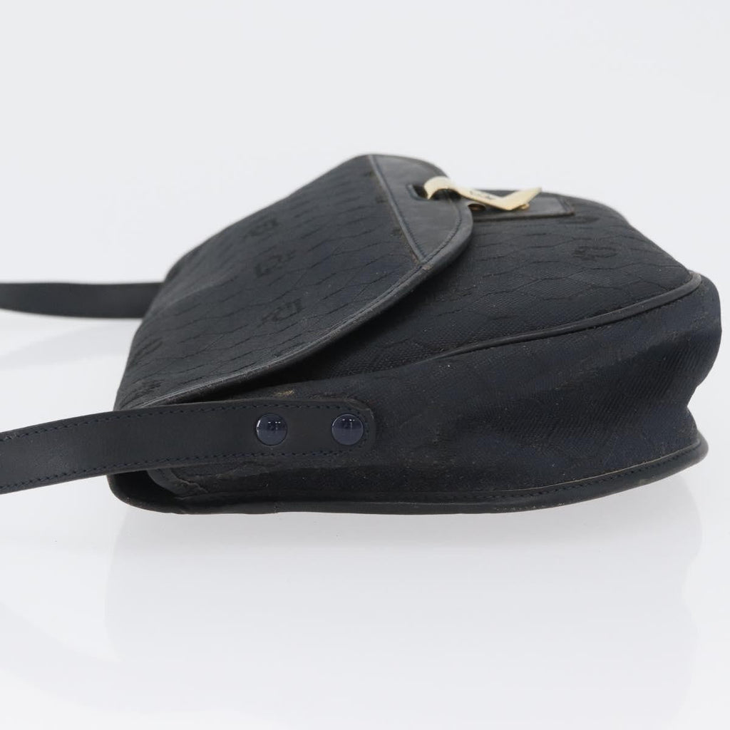 Christian Dior Vintage Honeycomb Flap Crossbody Bag Canvas And Leather Black Canvas Shoulder Bag Bag (Pre-Owned)
