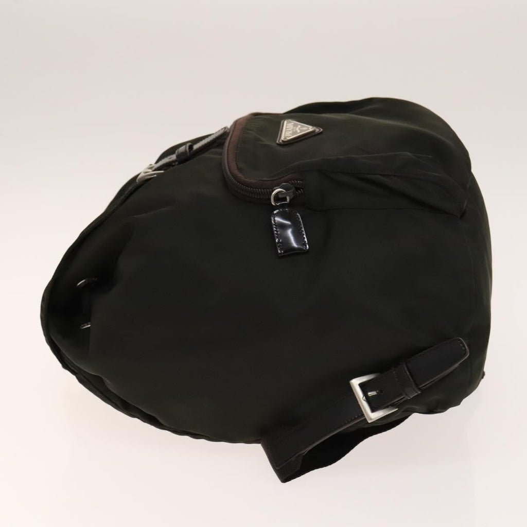 Prada Front Pocket Buckle Backpack Nylon Khaki Nylon Backpack Bag