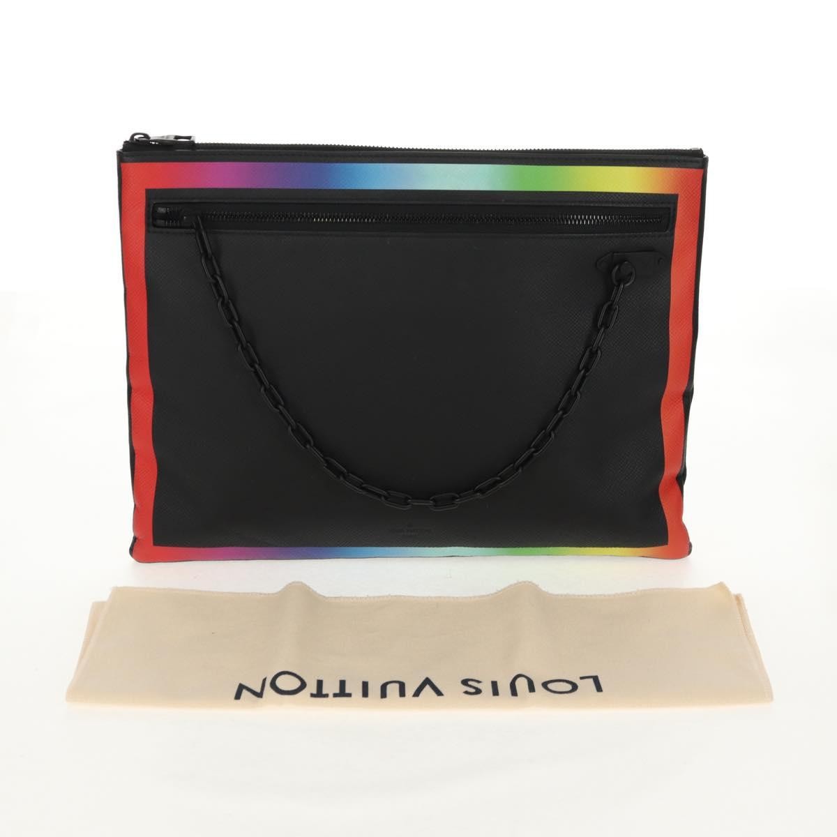 Louis Vuitton Pochette A4 Rainbow Taiga Leather Black Leather Clutche & Pouche Bag