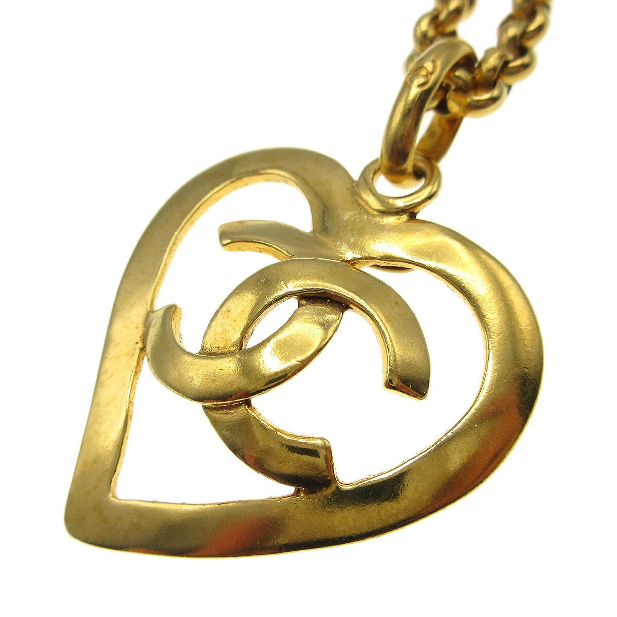 Chanel Cc Heart Pendant Necklace Metal Gold Gold_Plated Necklace Jewelry