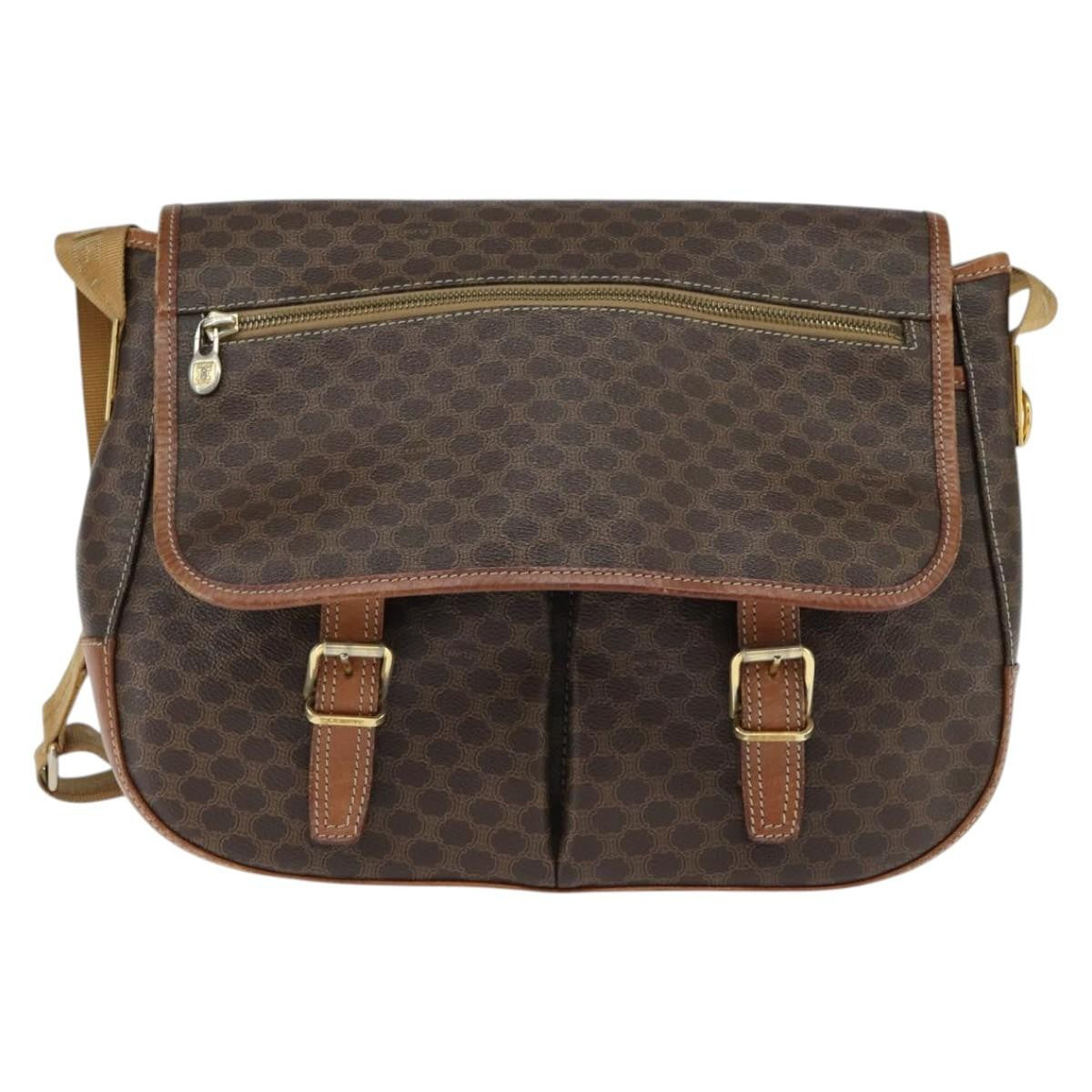 Celine Vintage Macadam Shoulder Bag Canvas And Leather Brown Canvas Shoulder Bag Bag