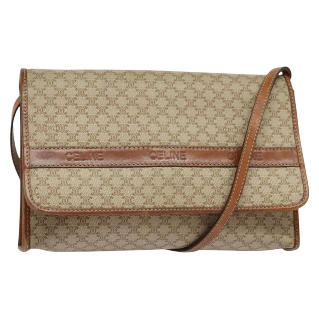 Celine Vintage Macadam Shoulder Bag Canvas And Leather Beige Canvas Bag