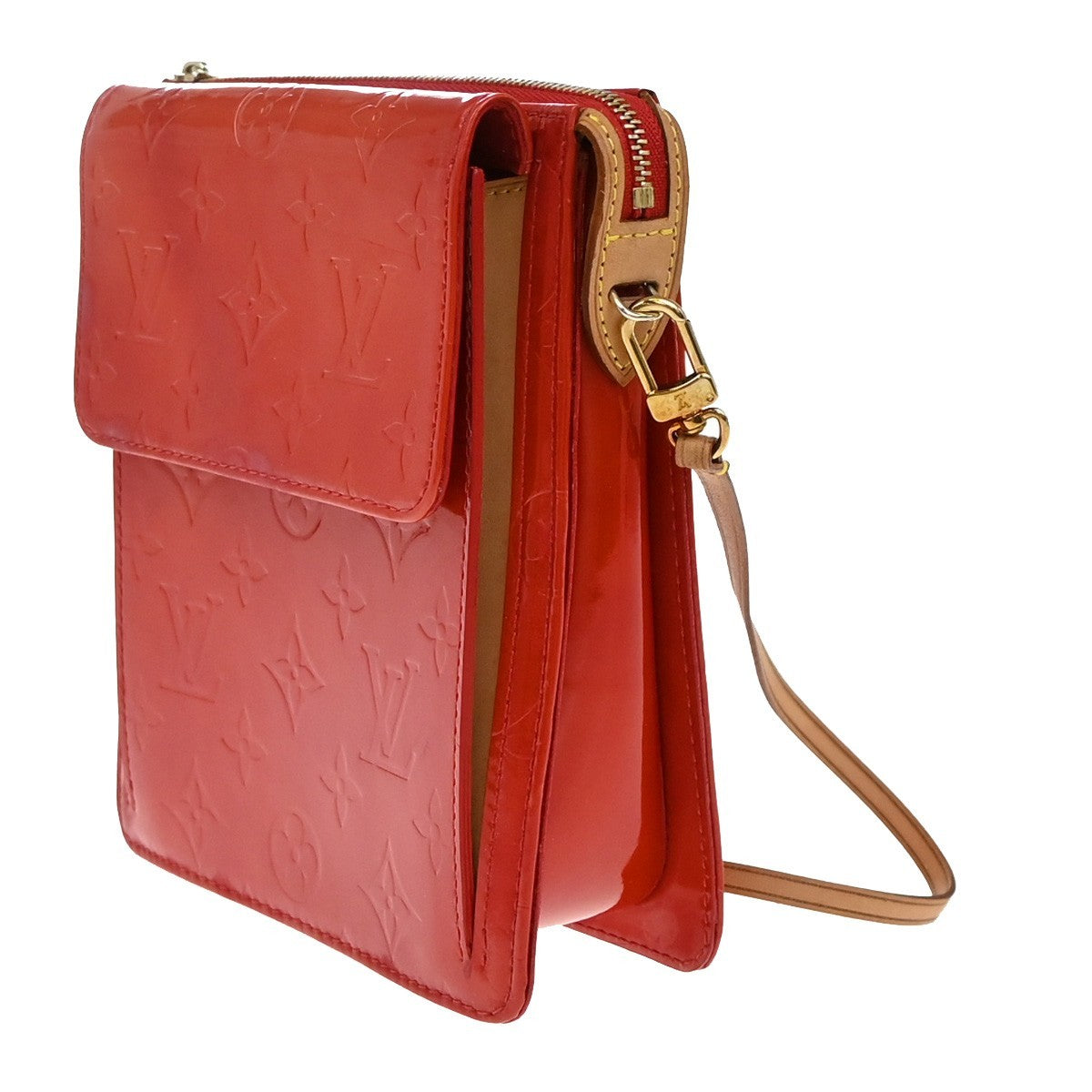 Louis Vuitton Mott Handbag Monogram Vernis Red Patent_Leather Clutche & Pouche Bag
