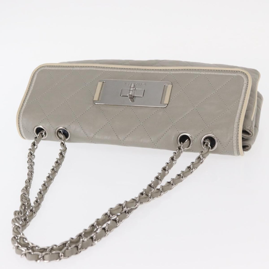 Chanel Mademoiselle Lock Flap Bag Quilted Lambskin Gray Leather Shoulder Bag Bag