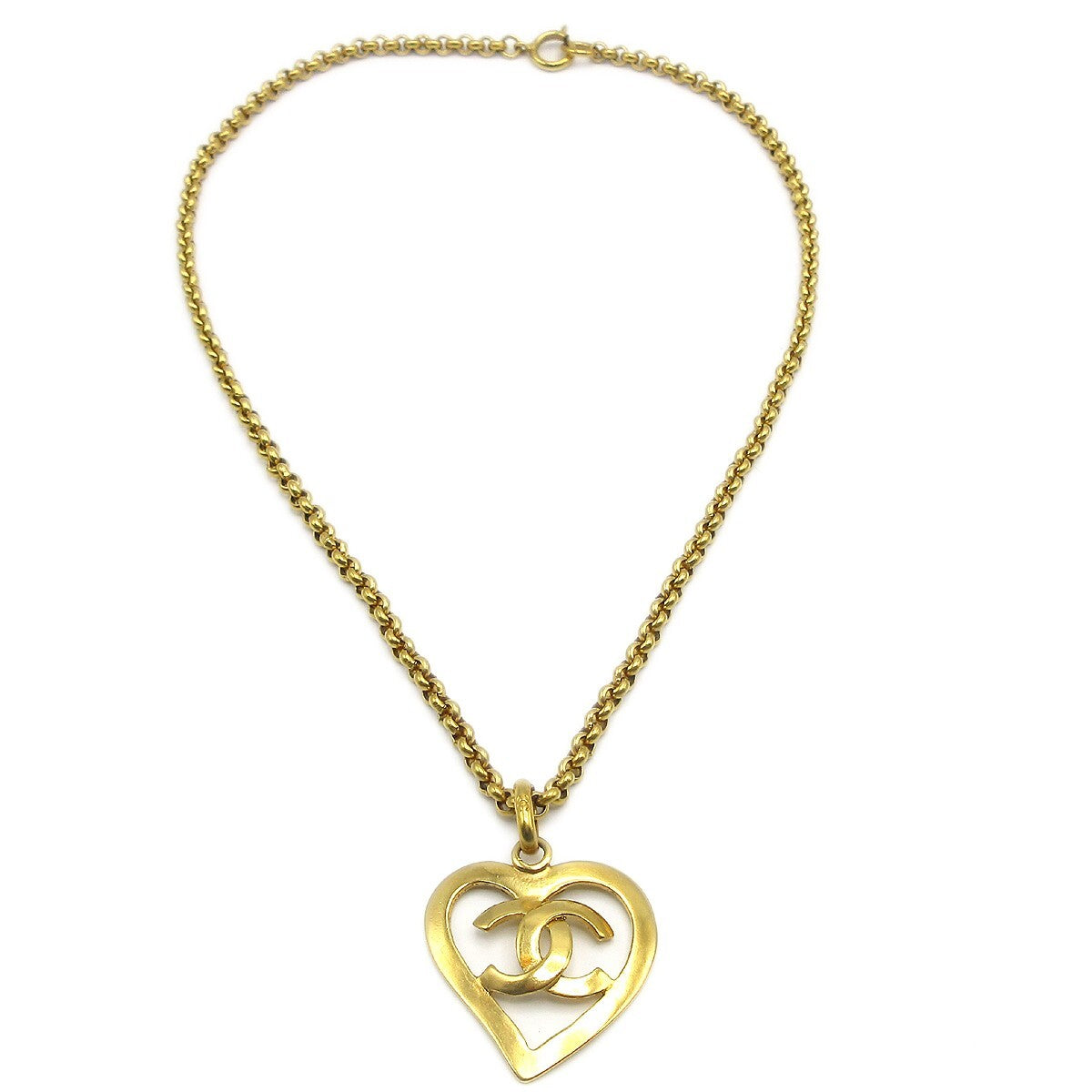 Chanel Cc Heart Pendant Necklace Metal Gold Gold_Plated Necklace Jewelry