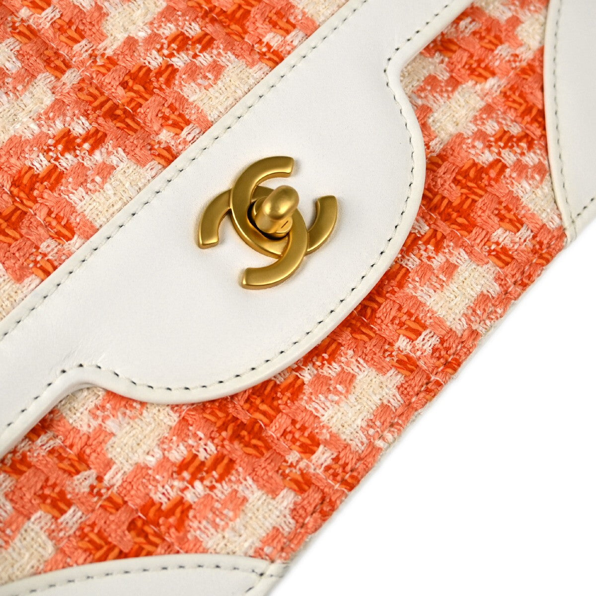 Chanel Vintage Chocolate Bar Cc Flap Bag Quilted Tweed Orange Tweed Clutche & Pouche Bag