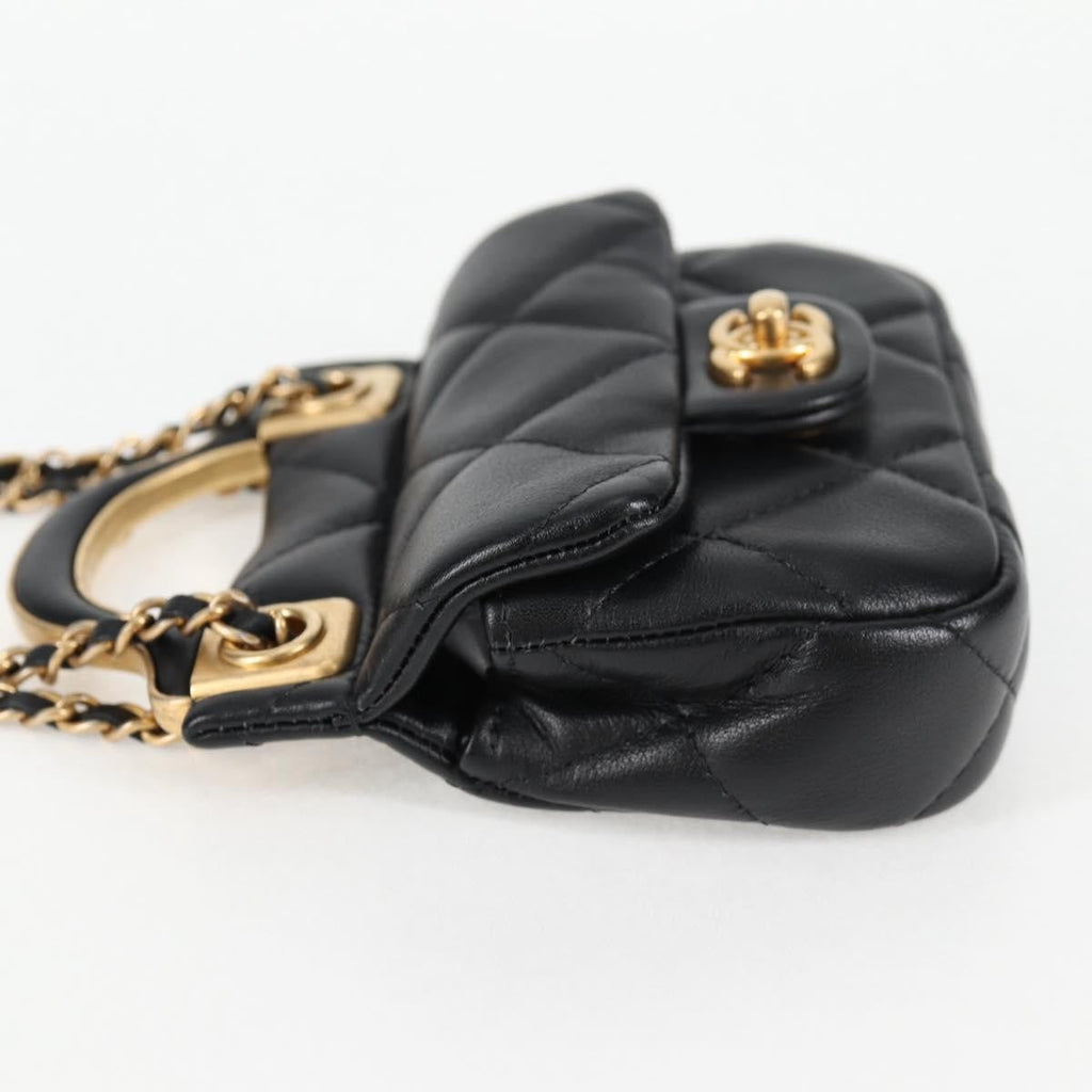 Chanel Lady Handle Flap Card Holder On Chain Quilted Calfskin Black Leather Bag