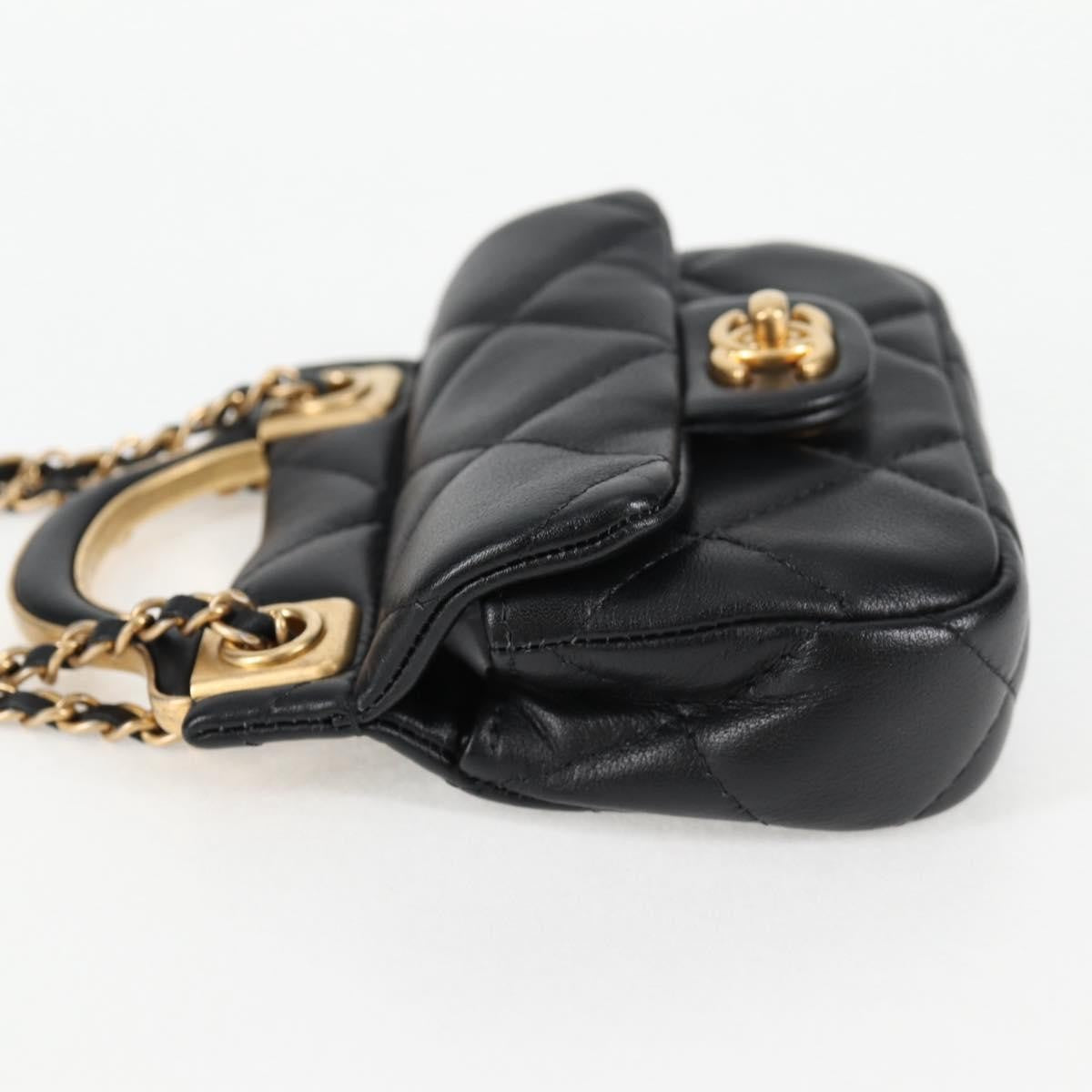 Chanel Lady Handle Flap Card Holder On Chain Quilted Calfskin Black Leather Bag