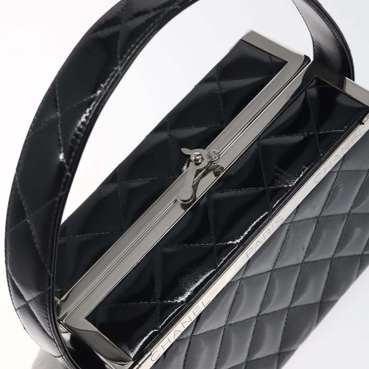 Chanel Vintage Metal Box Bag Quilted Patent Black Patent_Leather Handbag