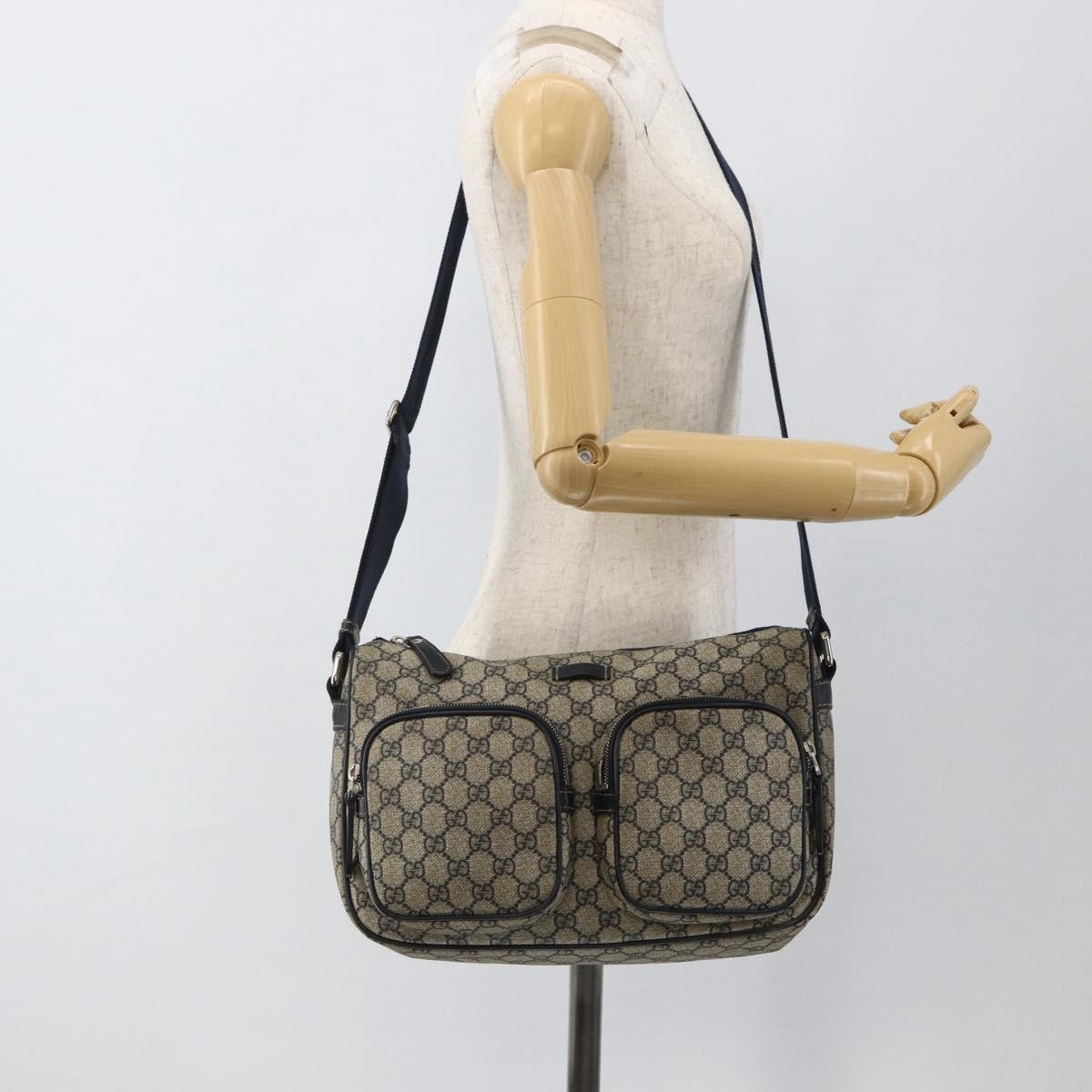 Gucci Double Pocket Messenger Bag Gg Coated Canvas Navy Canvas Shoulder Bag Bag (Pre-Owned)