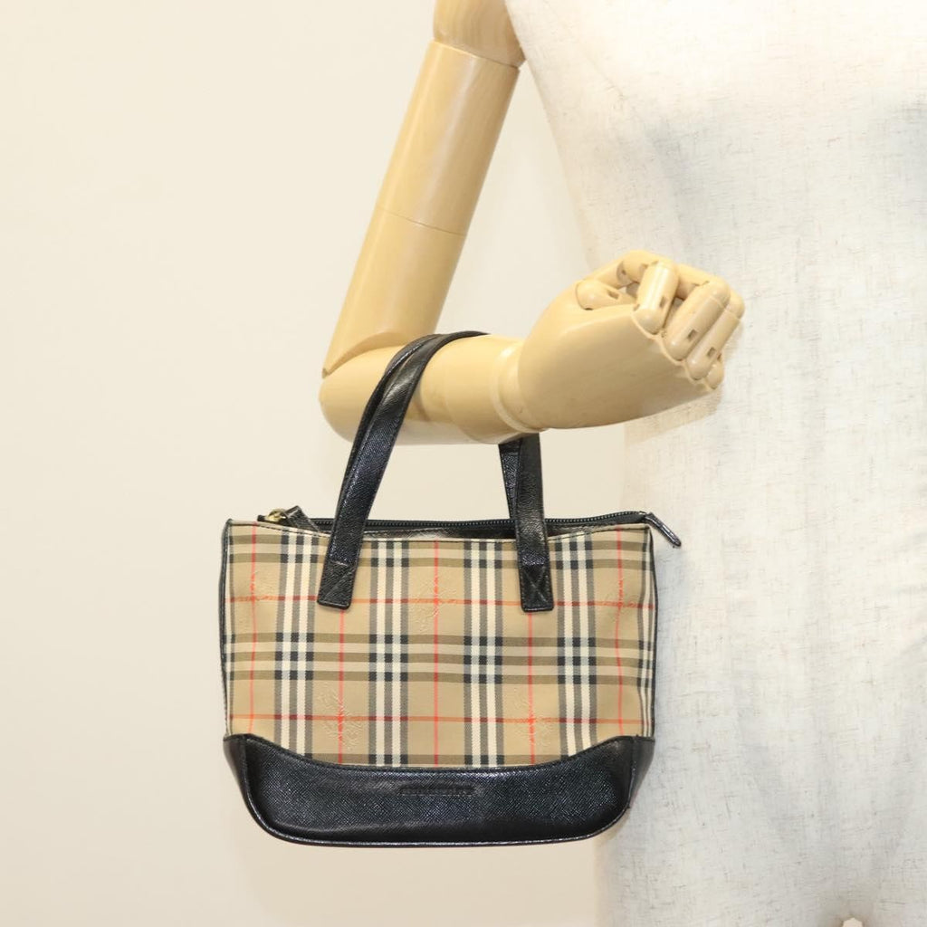 Burberry Nova Handbag Check Pattern Beige Canvas Bag