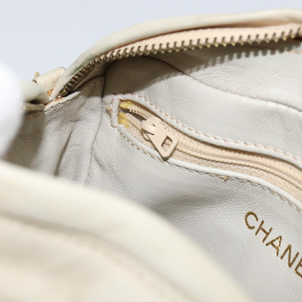 Chanel Vintage Front Pocket Camera Bag Quilted Lambskin Beige Leather Shoulder Bag Bag