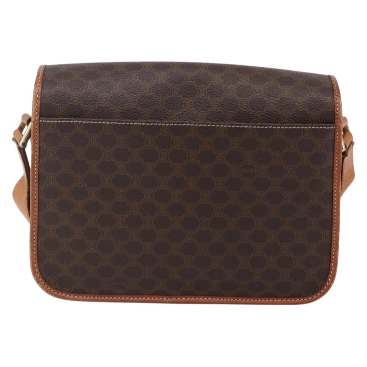 Celine Vintage Macadam Circle Logo Shoulder Bag Canvas And Leather Brown Canvas Shoulder Bag Bag