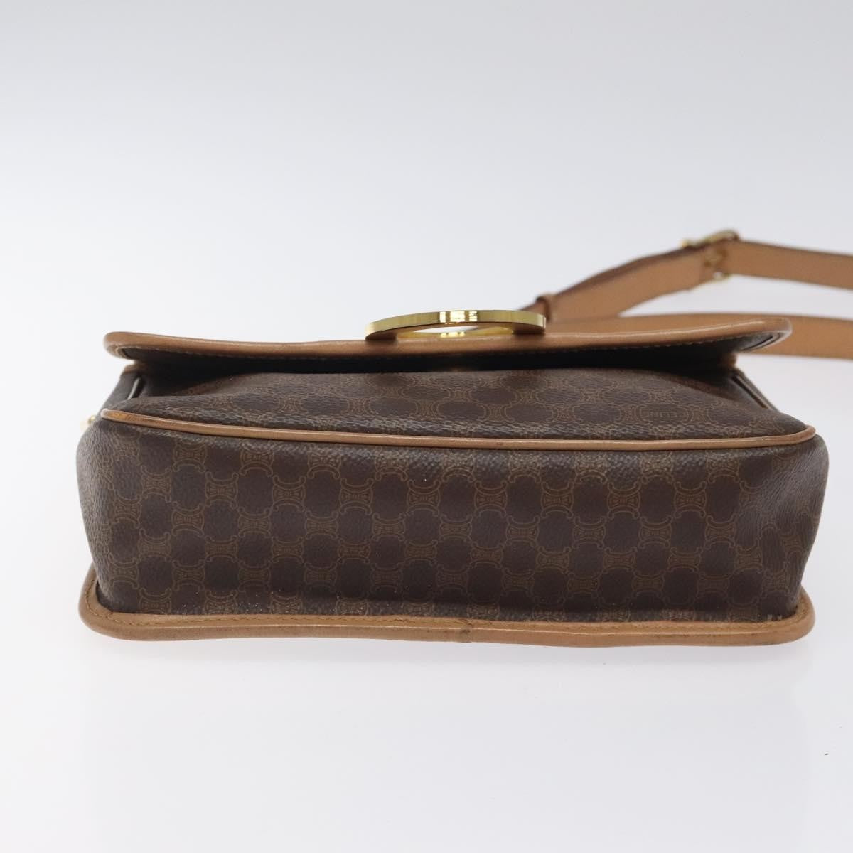 Celine Vintage Macadam Circle Logo Shoulder Bag Canvas And Leather Brown Canvas Shoulder Bag Bag