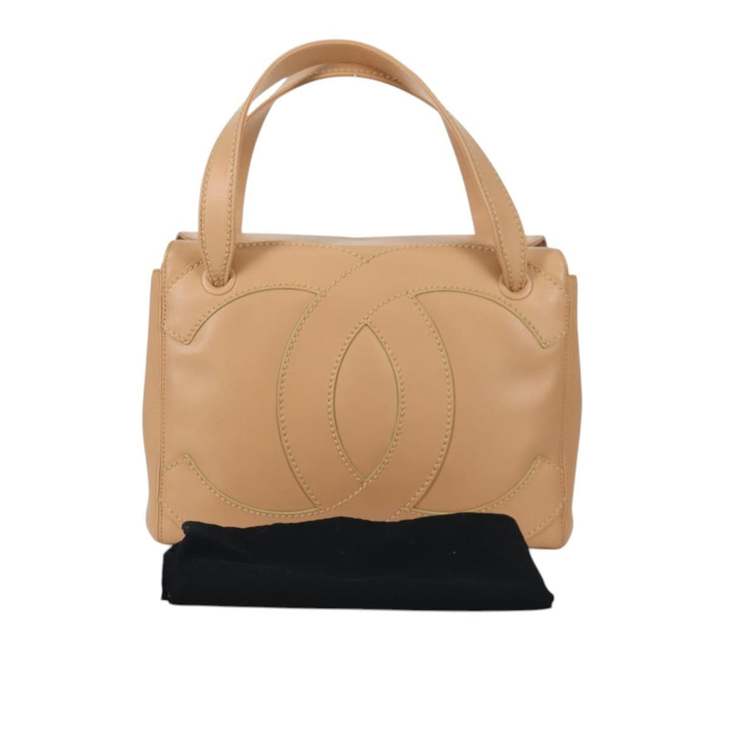Chanel Cc Stitch Tote Lambskin Beige Leather Bag
