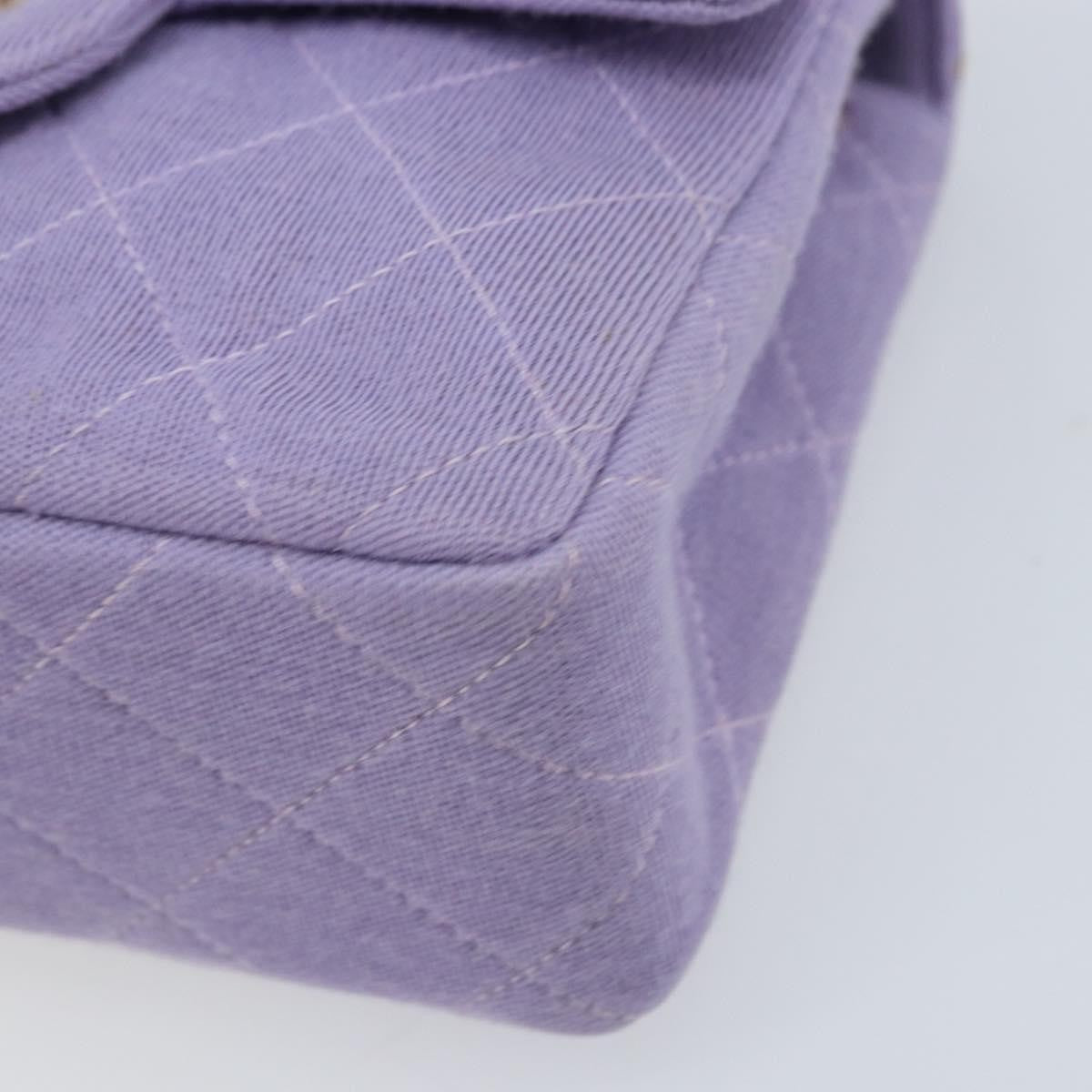 Chanel Square Classic Single Flap Bag Fabric Purple Cotton Crossbody Bag Bag