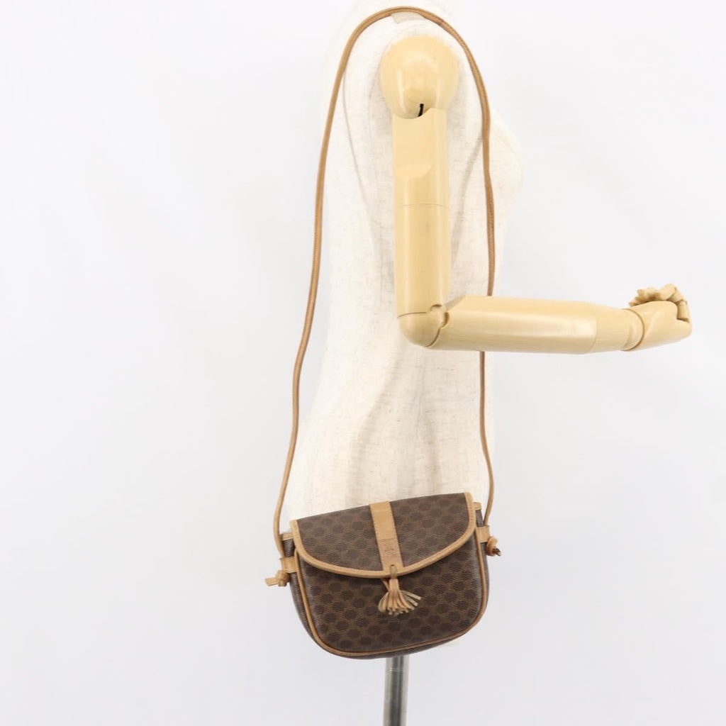 Celine Vintage Macadam Shoulder Bag Canvas And Leather Brown Canvas Shoulder Bag Bag