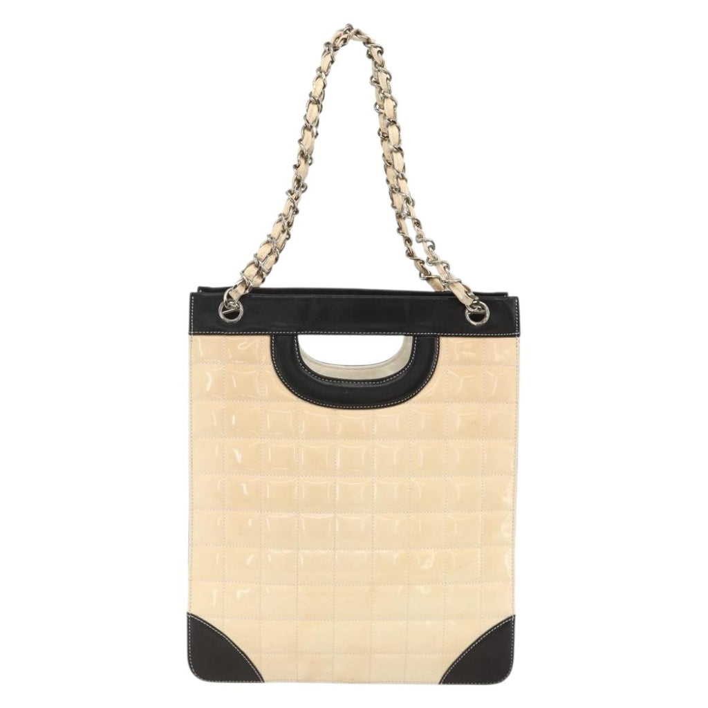 Chanel Chocolate Bar Shopping Tote Quilted Patent Beige Patent_Leather Shoulder Bag Bag