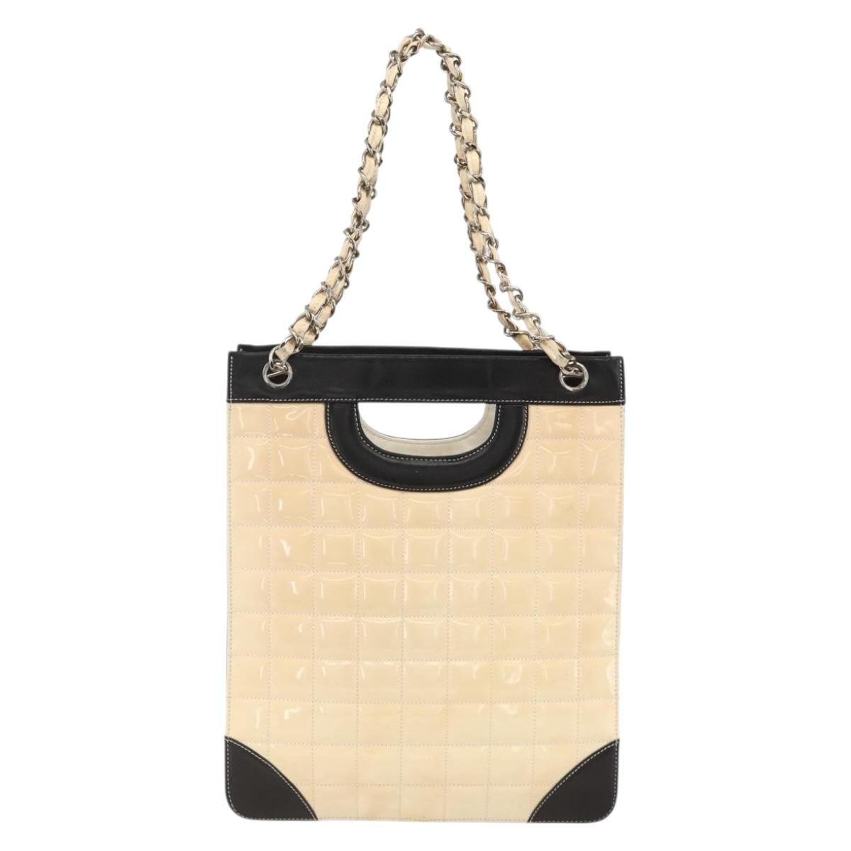 Chanel Chocolate Bar Shopping Tote Quilted Patent Beige Patent_Leather Shoulder Bag Bag