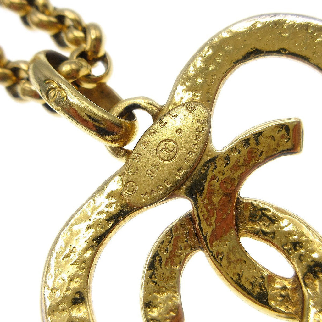Chanel Cc Heart Pendant Necklace Metal Gold Gold_Plated Necklace Jewelry