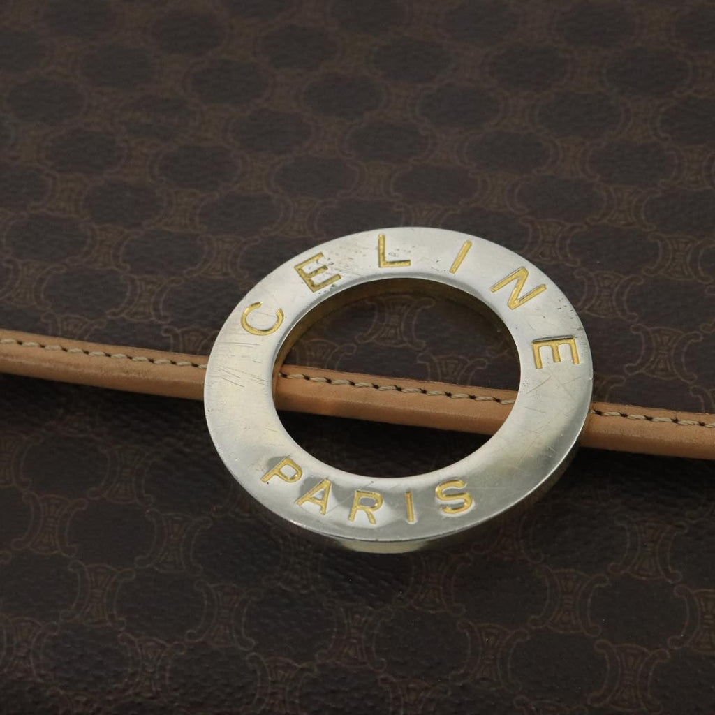 Celine Vintage Macadam Circle Logo Shoulder Bag Canvas And Leather Brown Canvas Shoulder Bag Bag