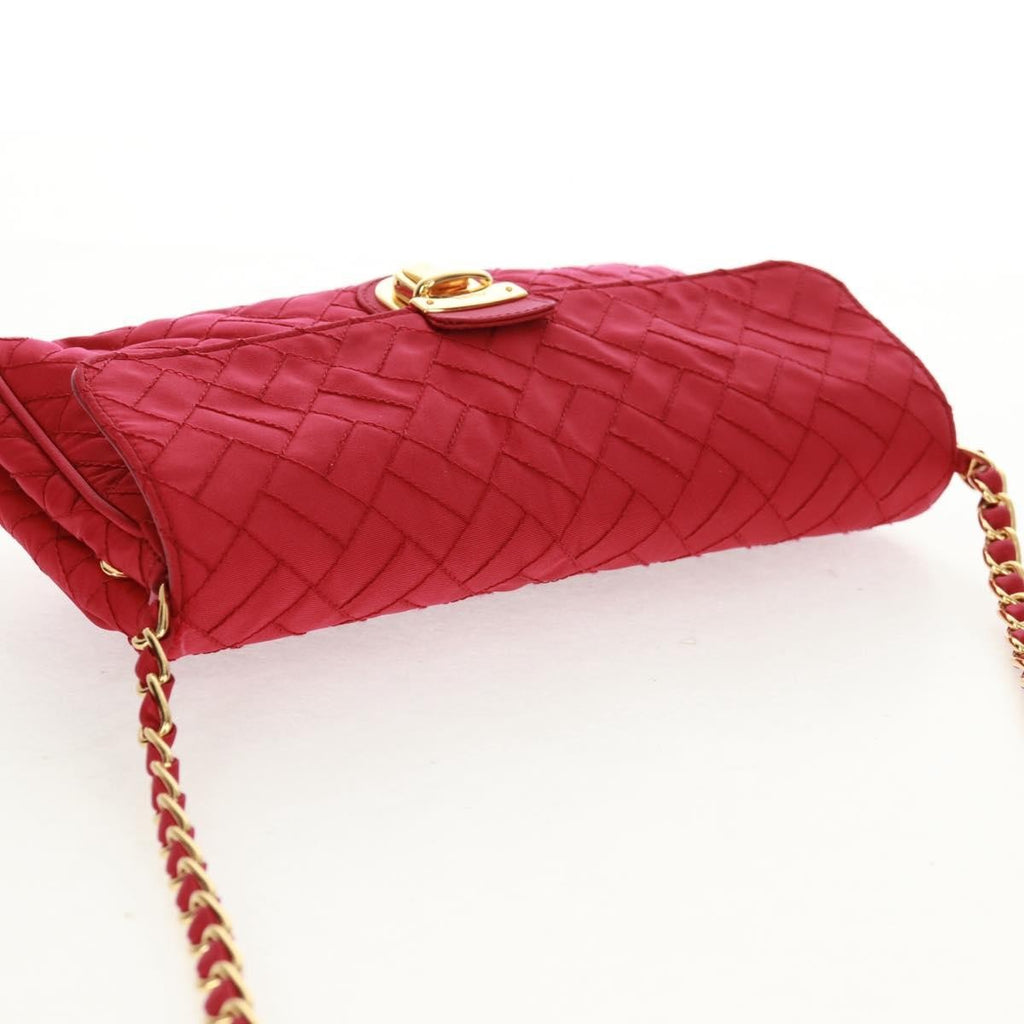 Prada Pushlock Chain Flap Bag Quilted Tessuto Red Nylon Shoulder Bag Bag