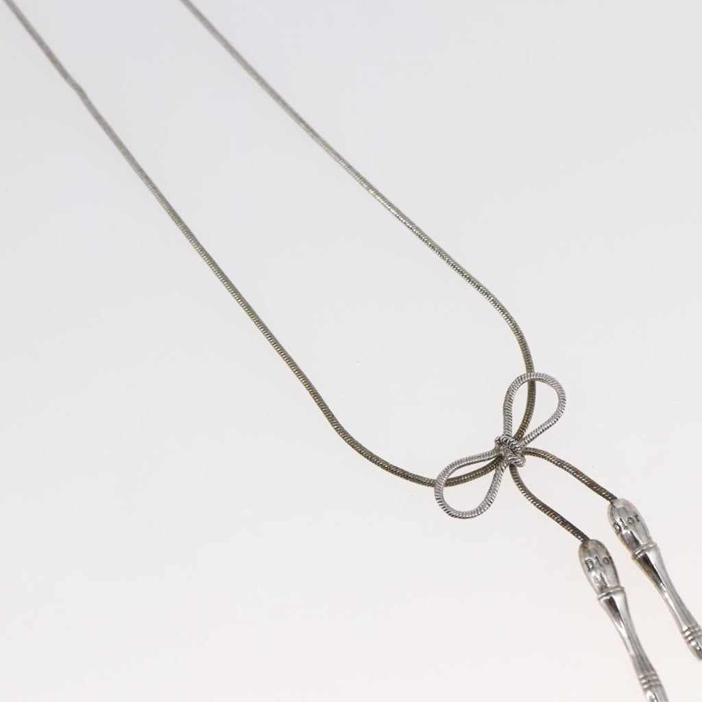 Christian Dior Bow Cd Pendant Necklace Metal With Crystal Silver Metal Jewelry (Pre-Owned)