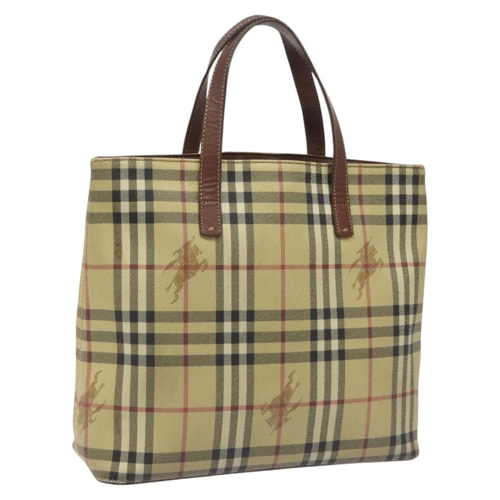 Burberry Top Handle Tote Haymarket Coated Canvas Beige Canvas Tote Bag