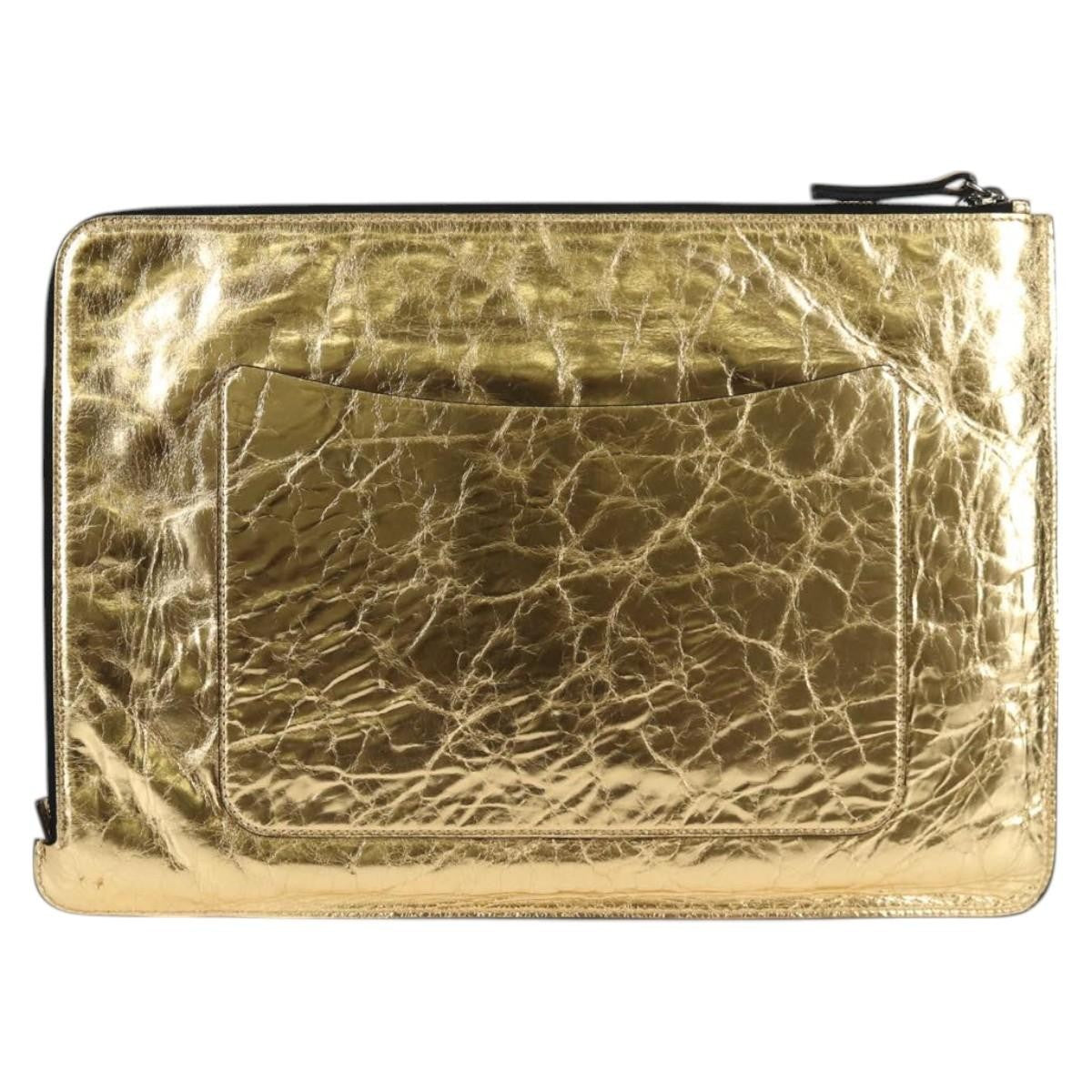Chanel Feminine Pouch Crinkled Leather Gold Leather Clutche & Pouche Bag