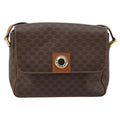 Celine Vintage Macadam Circle Logo Shoulder Bag Canvas And Leather Brown Canvas Shoulder Bag Bag