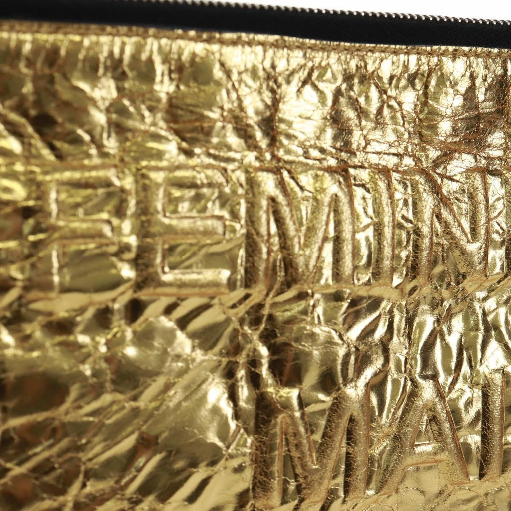 Chanel Feminine Pouch Crinkled Leather Gold Leather Clutche & Pouche Bag