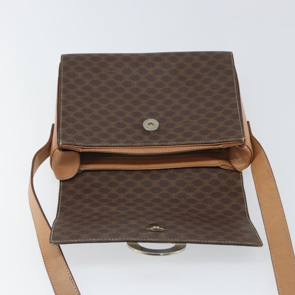 Celine Vintage Macadam Circle Logo Shoulder Bag Canvas And Leather Brown Canvas Shoulder Bag Bag