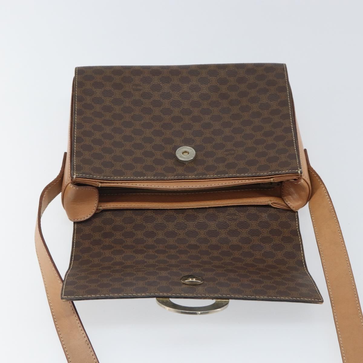 Celine Vintage Macadam Circle Logo Shoulder Bag Canvas And Leather Brown Canvas Shoulder Bag Bag