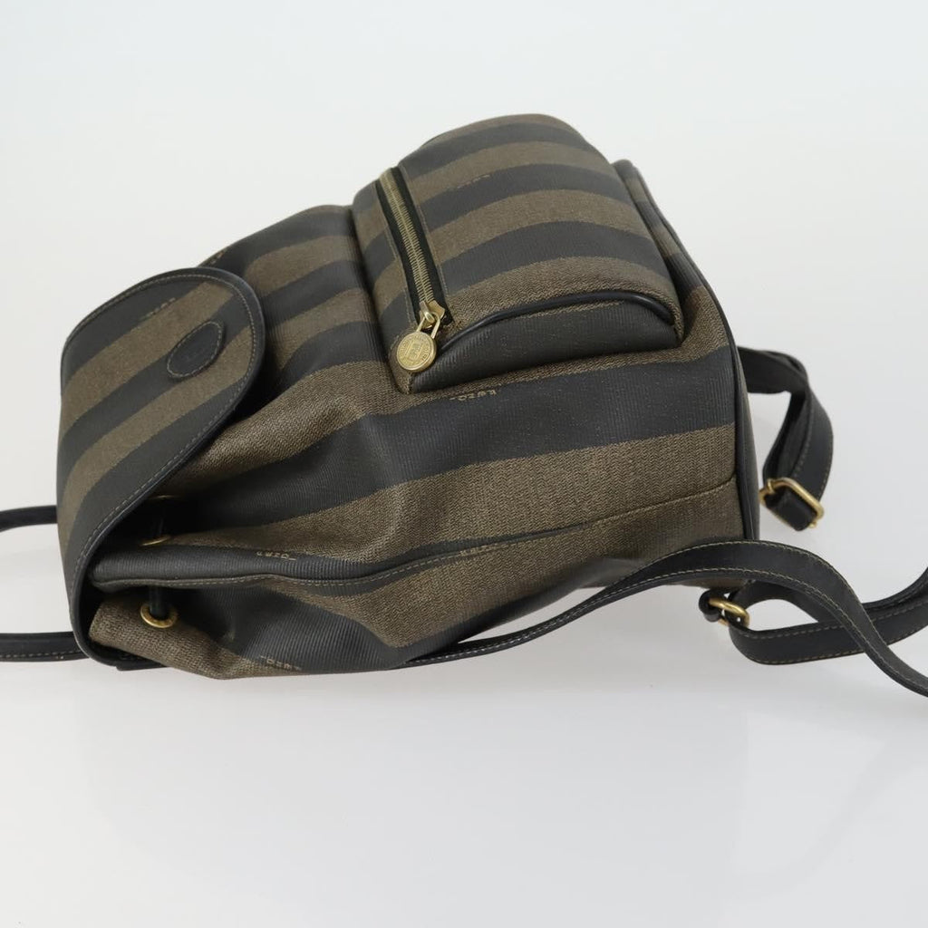 Fendi Pequin Front Pocket Backpack Coated Canvas Brown Pvc Backpack Bag