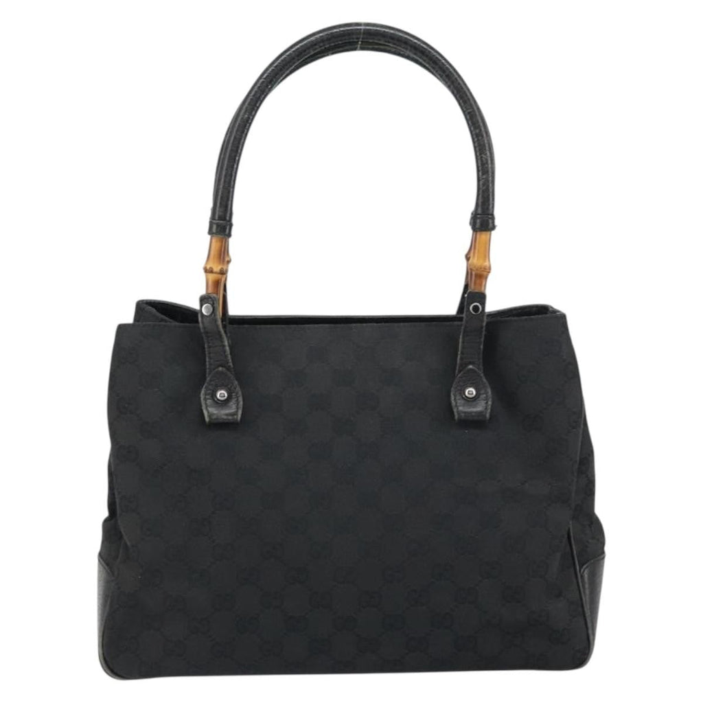 Gucci Bamboo Tote Bag Canvas Black Canvas Tote Bag Bag (Pre-Owned)