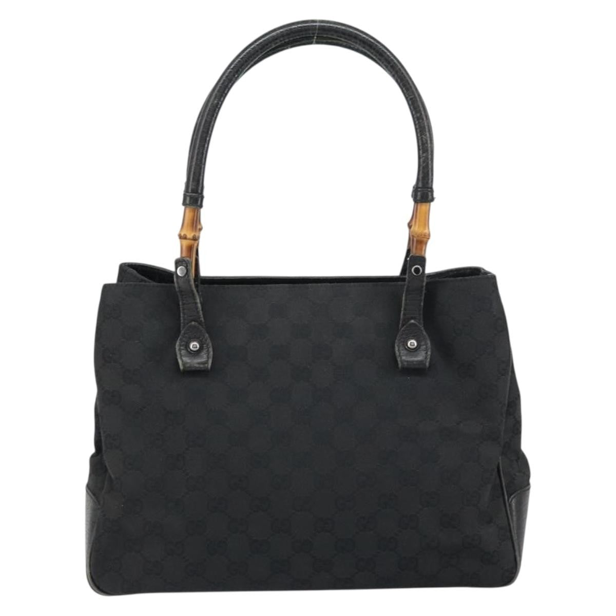 Gucci Bamboo Tote Bag Canvas Black Canvas Tote Bag Bag (Pre-Owned)