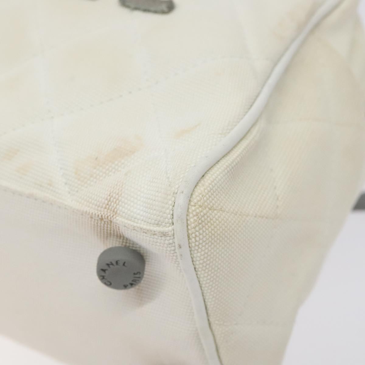 Chanel Vintage Logo Bowler Bag Quilted Canvas White Canvas Handbag