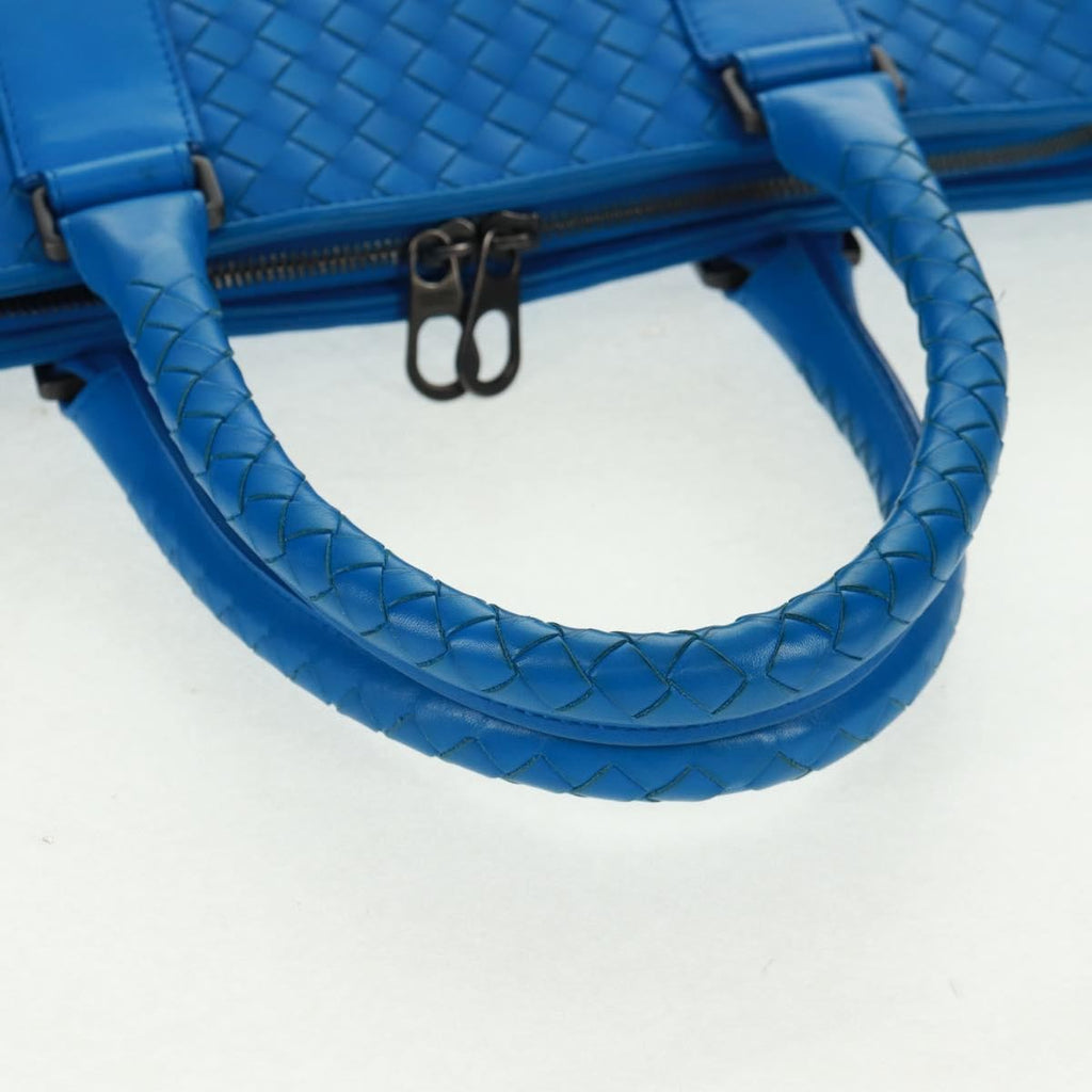 Bottega Veneta Top Zip Briefcase Intrecciato Nappa Blue Leather Briefcase Bag