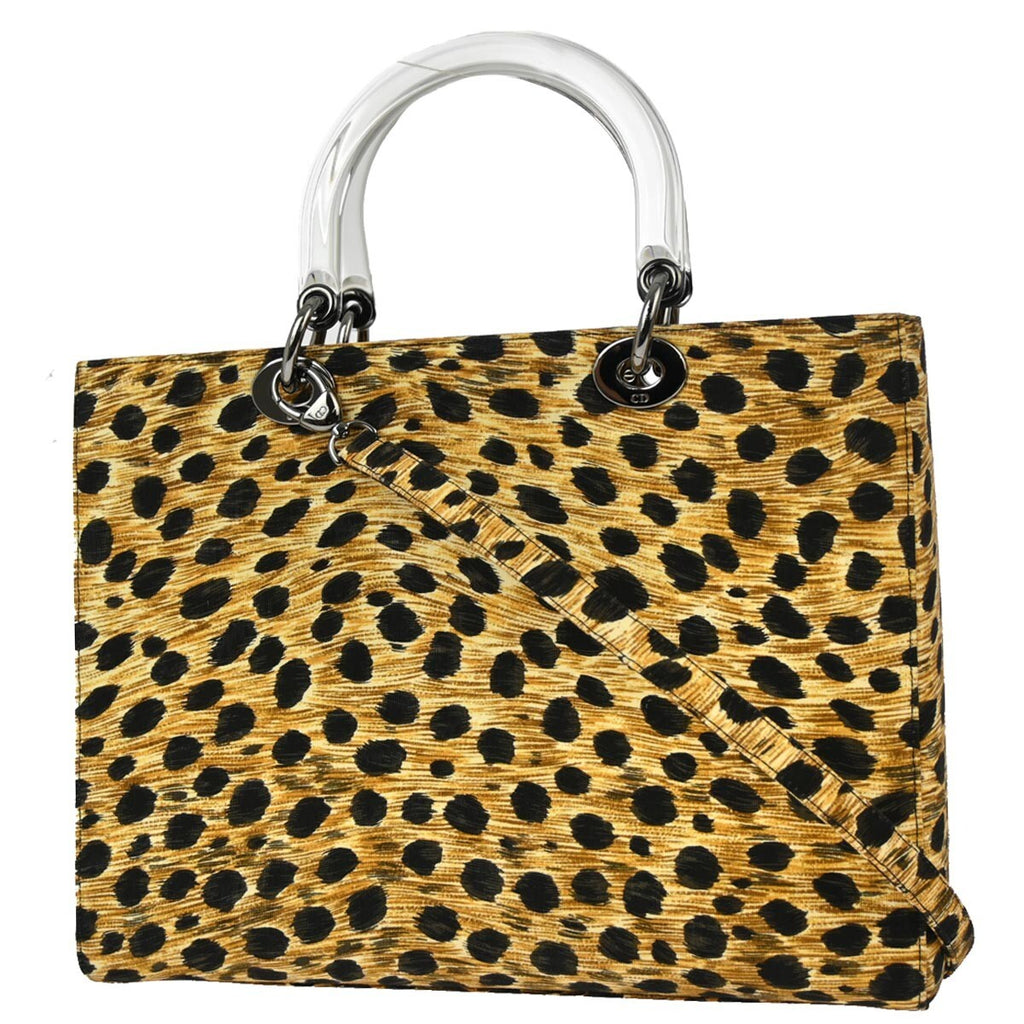 Christian Dior Vintage Lady Dior Bag Printed Canvas Yellow Canvas Handbag (Pre-Owned)