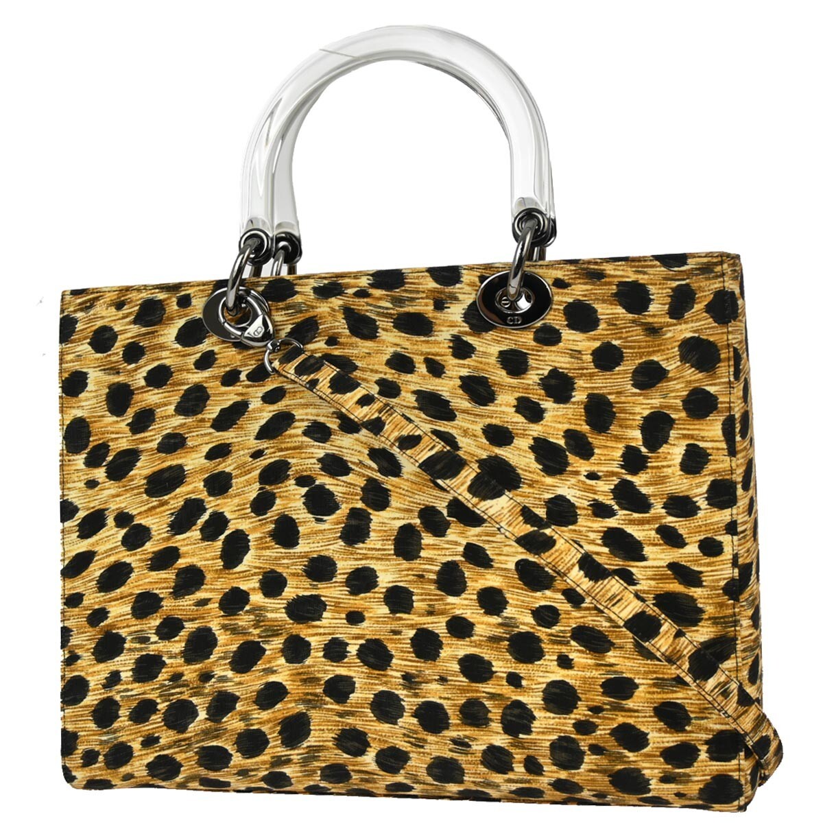 Christian Dior Vintage Lady Dior Bag Printed Canvas Yellow Canvas Handbag (Pre-Owned)