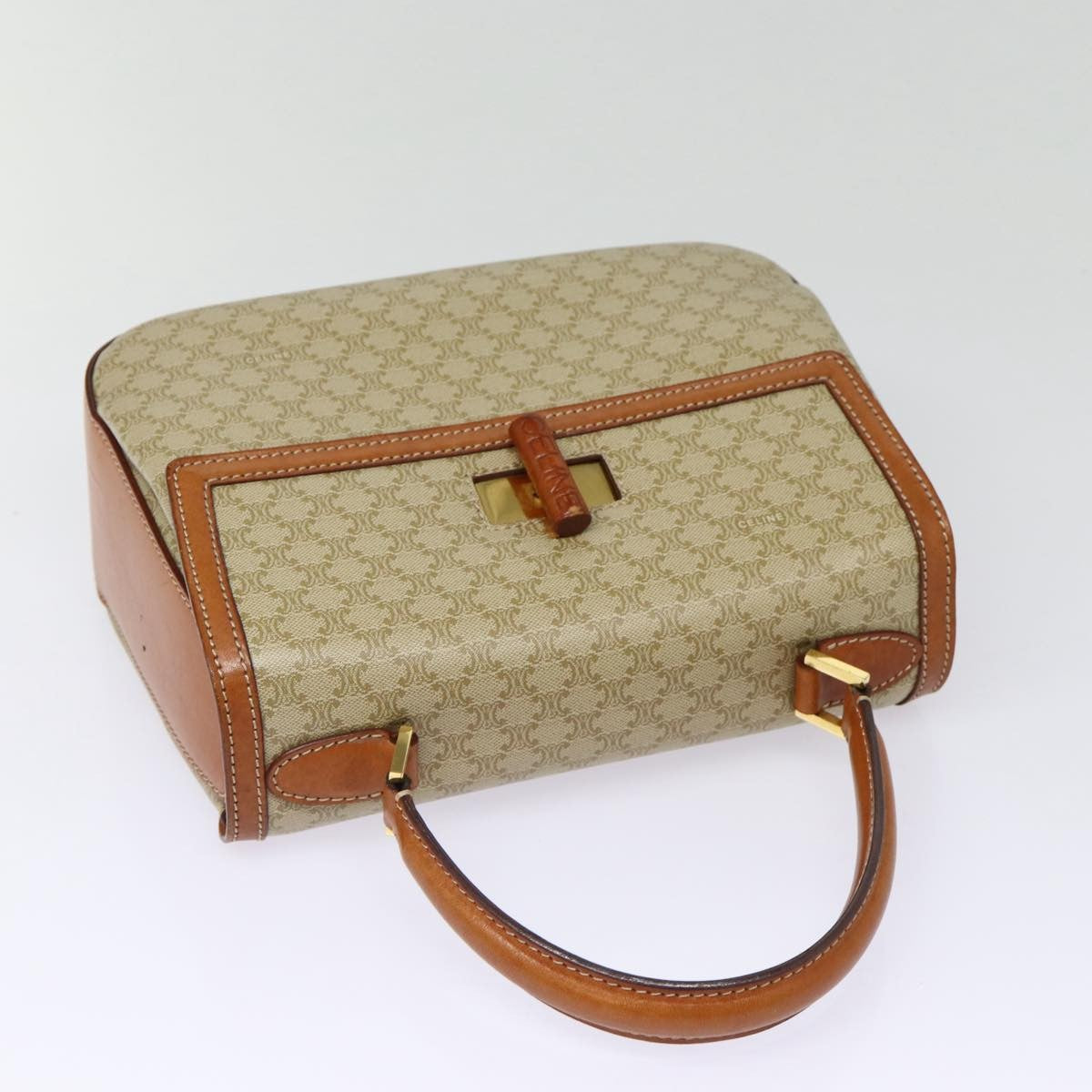 Celine Vintage Convertible Top Handle Bag Macadam Coated Canvas Beige Canvas Handbag