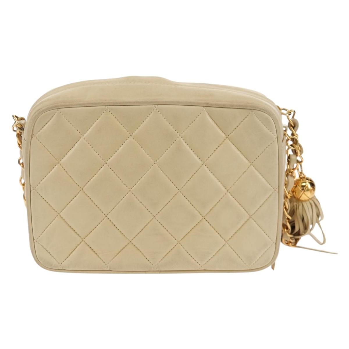 Chanel Chain Flap Shoulder Bag Quilted Lambskin Beige Leather Shoulder Bag Bag