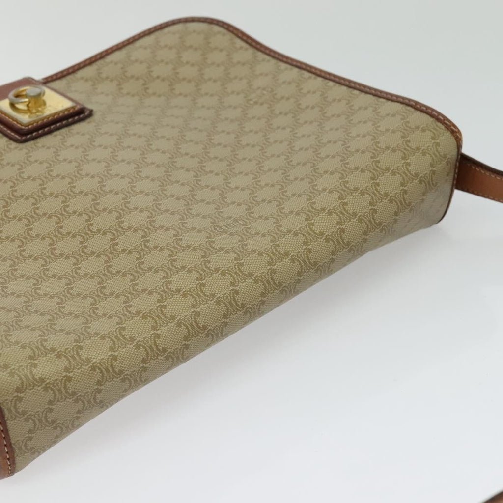 Celine Vintage Macadam Shoulder Bag Canvas And Leather Beige Canvas Shoulder Bag Bag